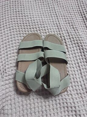 Amazon Light Sage Green Slide Sandals with Elastic Straps
